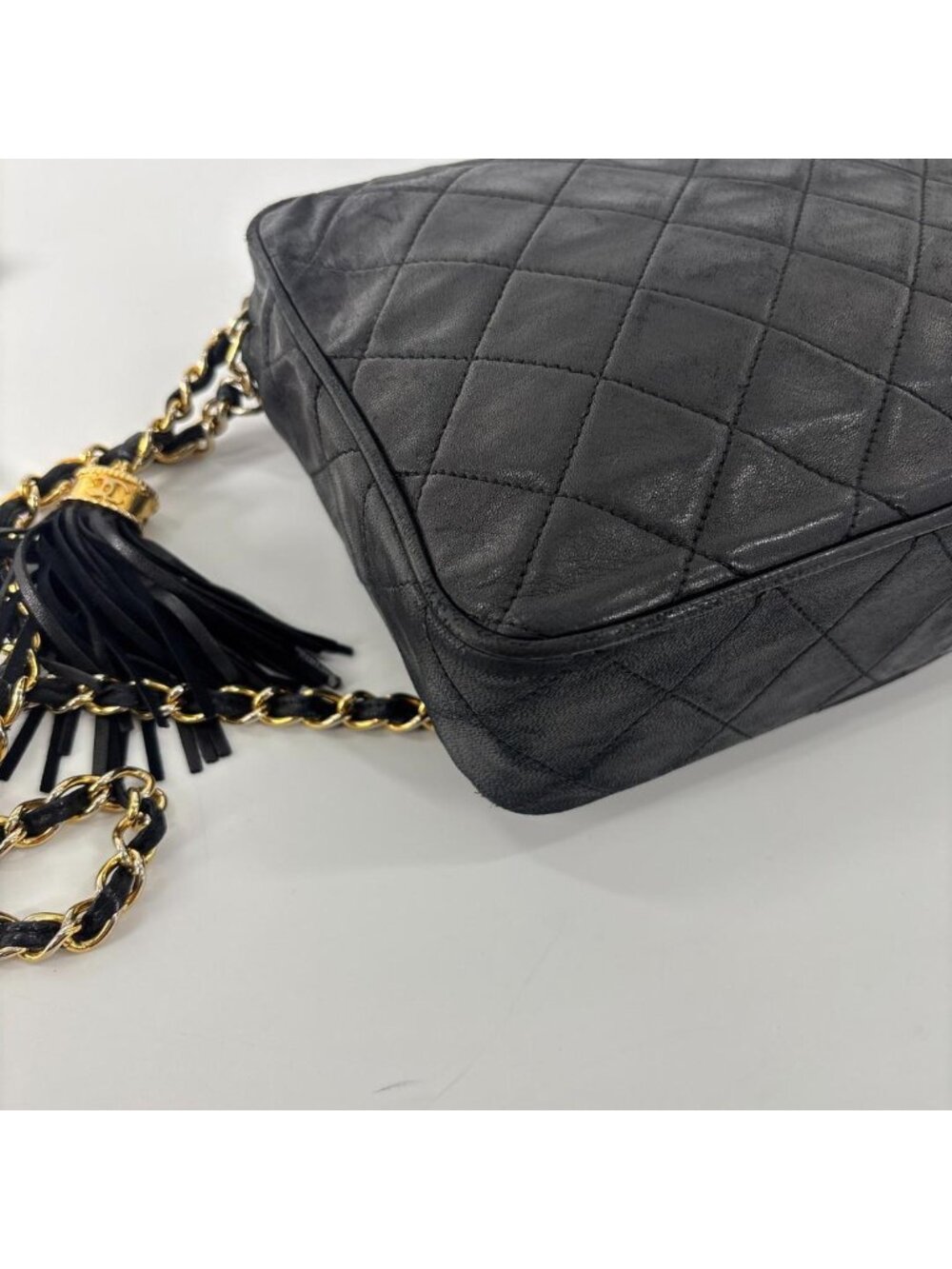 Chanel Quilted Lambskin Shoulder Bag Black Fringe - Picture 7 of 13